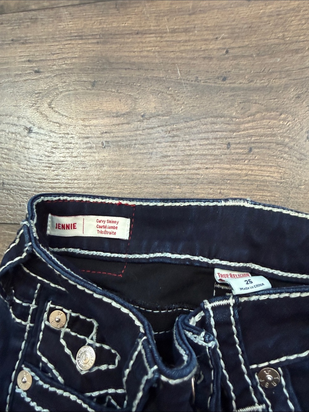 True Religion Jennie Curvy Skinny Navy Jeans with White Stitching